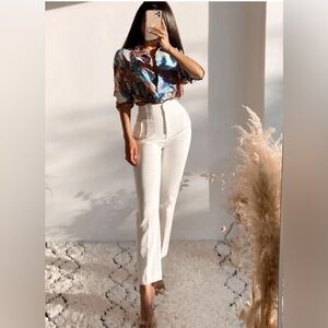 ZARA WOMAN HIGH-WAISTED PANTS WHITE TROUSERS SMALL